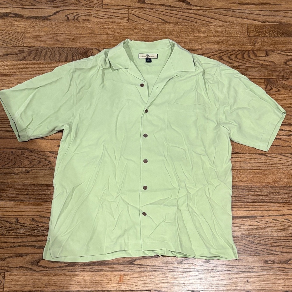 Tommy Bahama Mint Green Short-Sleeve Camp Shirt Silk Large